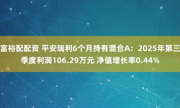 富裕配配资 平安瑞利6个月持有混合A：2025年第三季度利润106.29万元 净值增长率0.44%